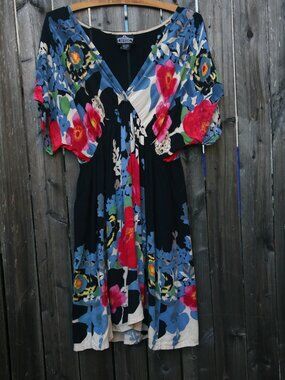 Size M (XL on label) - ANGIE Women's Black Floral Loose Short Dress